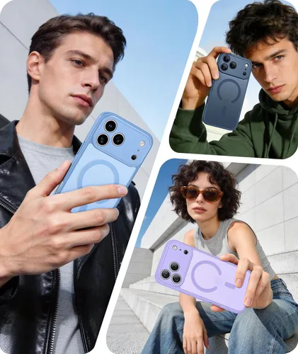 Miniatura 24 de FNTCASE Funda para iPhone 17 Pro: Fundas delgadas translúcidas de color azul claro compatibles con MagSafe, protección completa de la cámara