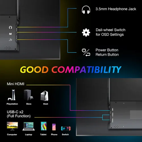 Miniatura 8 de Monitor portátil de 18.5 pulgadas 120Hz FHD 1080P, extensor de pantalla para portátil USB-C HDMI, segunda pantalla