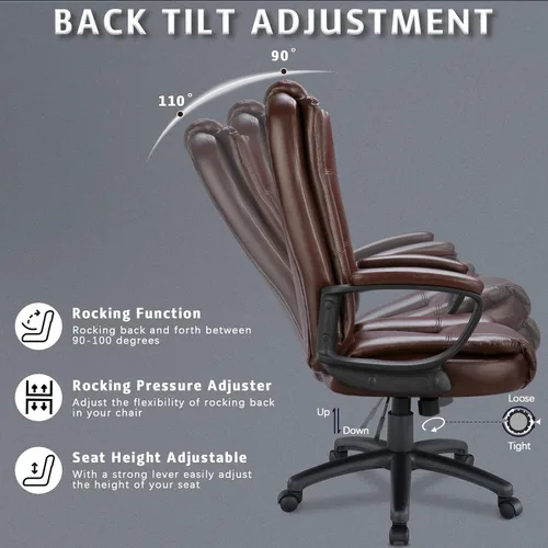 Miniatura 6 de LEMBERI - Silla de escritorio de oficina, silla ejecutiva de computadora de respaldo alto, sillas ergonómicas grandes y altas ajustables de piel