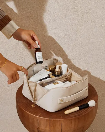 Miniatura 8 de EACHY Bolsa de Maquillaje de Viaje, Bolsas de Cosméticos de Gran Capacidad para Mujeres, Bolsa Portátil Impermeable que se Abre Plana, Bolsa de Aseo