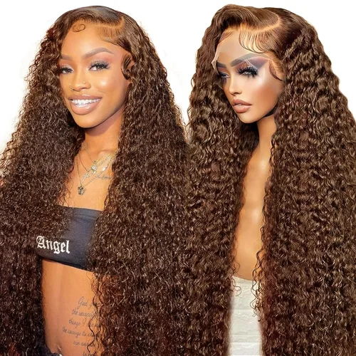 Miniatura 20 de CHEETAHBEAUTY Pelucas de cabello humano brasileño ondulado profundo #4 marrón chocolate 13X6 HD de encaje frontal transparente grado 10A rizado
