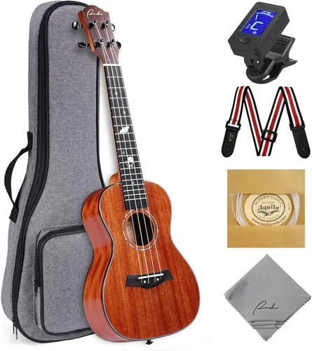 Ranch Ukelele de concierto de 23 pulgadas, kit de ukelele profesional pequeño hawaiano para guitarra hawaiana, paquete de iniciación, bolsa de