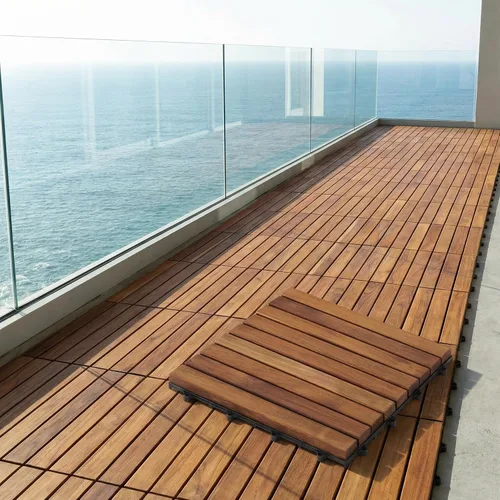 Miniatura 4 de Bare Decor EZ-Floor en madera maciza de teca, 1 baldosa solamente, listones largos
