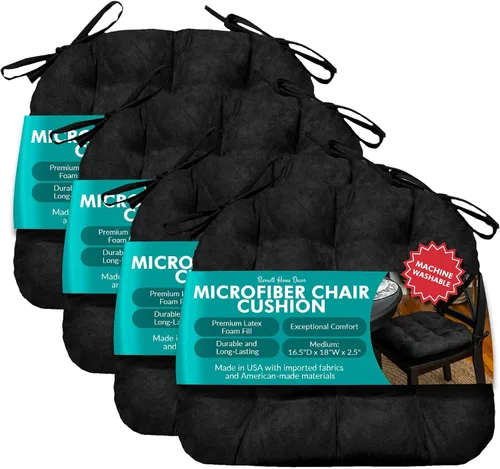 Miniatura 14 de Barnett Almohadilla para silla de comedor con lazos. Gamuza microfibra, microgamuza, reversible, relleno de espuma de látex, se puede lavar a Negro