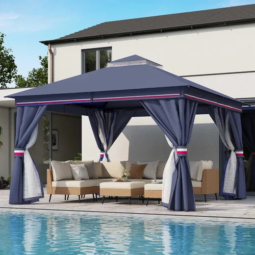 Miniatura 18 de LAUSAINT HOME 8'x8' Outdoor Gazebo, Metal Frame Heavy Duty Patio Canopy Tent Shelter with Double Roofs, Mosquito Nettings and Privacy Screens for