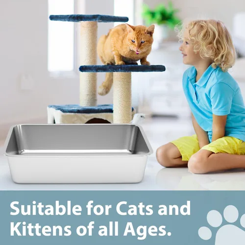 Miniatura 6 de WENBOKMIN Caja de Arena de Acero Inoxidable para Gatos - Caja de Arena para Gatos - Fácil de Limpiar, Nunca Absorbe Olores, Manchas o Óxido