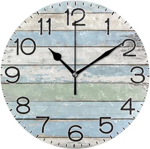 Miniatura 17 de ALAZA Reloj de pared con ondas de playa, funciona con pilas, sin tictac, de cuarzo, analógico, rústico, rústico, reloj redondo, decoración retro