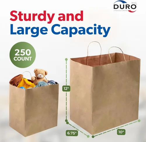 Miniatura 5 de Duro ID # 87490 Bistro – Bolsa de compra 60# papel kraft natural, 250 unidades 10 x 6,75 X 12 pulgadas