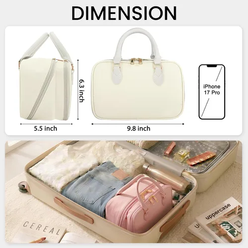 Miniatura 6 de Bolsa de maquillaje de viaje para mujeres, estuche de gran capacidad de moda, con apertura plana, organizador de cosméticos portátil, impermeable