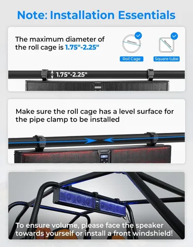 Miniatura 9 de KEMIMOTO Barra de sonido con 8 altavoces de 32 pulgadas, barra de sonido de metal resistente para ATV UTV, luz RGB impermeable Bluetooth, barra