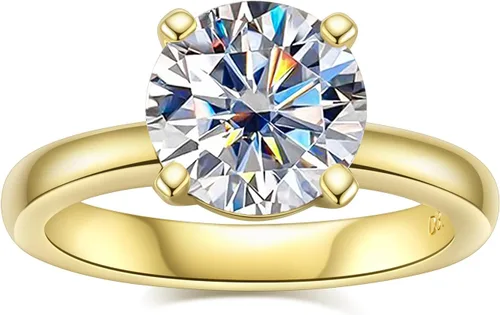 Idocare Total 1-3 CT Moissanita redonda de compromiso Color D VVS1 Corte redondo 14K chapado en oro amarillo 925 Anillos de promesa de boda para