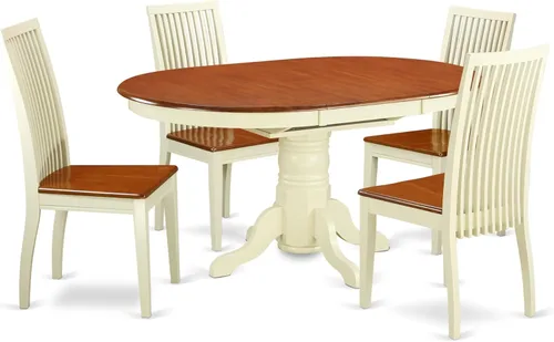 East West Furniture AVIP5-BMK-W - Juego de mesa y sillas de cocina de 5 piezas, incluye una mesa de comedor ovalada con hoja de mariposa y 4 sillas