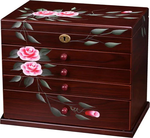 Xloverise Joyero de madera para Wowen, organizador de 5 capas de pintura a mano con colgador de collar, organizador de cajas de joyería grandes