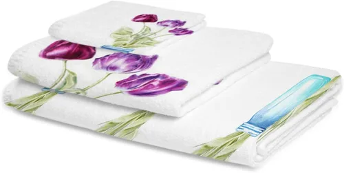 Miniatura 2 de Tulip Flower Bath Towels for Bathroom Set - Luxury Towels Gifts for Women,Quick Dry Beach Kitchen Hand Hair Face Yoga Workout Gym Towel and Dish