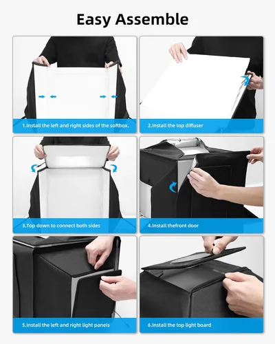 Miniatura 7 de Caja de Luz Portátil Glendan para Fotografía: Caja de Foto Profesional Ajustable de 16"x16" con Luces LED CRI 480 de Alta Calidad - Caja de Luz