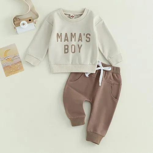 Miniatura 37 de Conjunto de 2 piezas de sudadera de manga larga con cuello redondo y pantalones casuales para bebés y niños pequeños