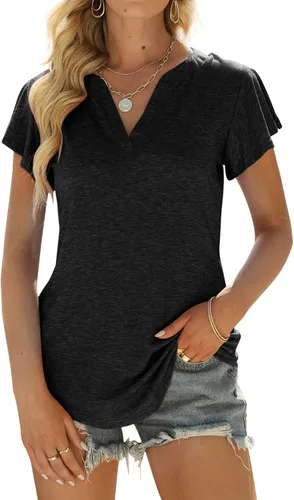 Blusa informal de verano para mujer, blusa tipo túnica con cuello en V y manga corta con volantes