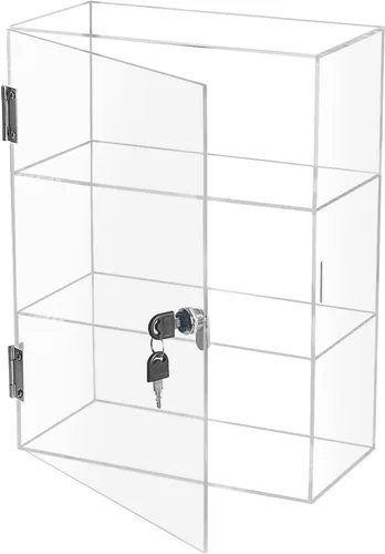 Choowin Vitrina acrílica de 3 estantes con llave de bloqueo, vitrina de exhibición de bloqueo transparente con estantes fijos, almacenamiento seguro