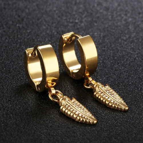 Miniatura 2 de Pendientes colgantes de acero inoxidable con diseño de hojas de oro y plata y negro