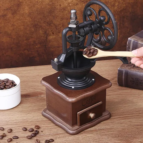 Miniatura 7 de Molinillo de café manual vintage, molinillo de grano de café con núcleo de cerámica de alta dureza con base de madera maciza y caja de polvo