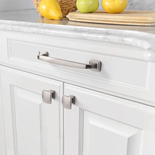 Miniatura 3 de Amerdeco 10-Pack Brushed Satin Nickel Cabinet Knobs & Pulls - 1-1/8 Inch Single Hole Square Drawer Handles for Bathroom Cabinets ZH0011