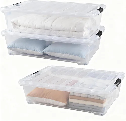 Miniatura 18 de Zopnny Contenedor organizador de plástico de 25 cuartos de galón para debajo de la cama, con tapas seguras y hebillas duraderas, transparente