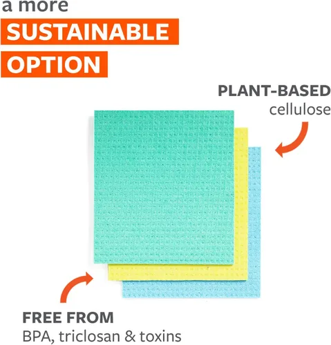 Miniatura 3 de Full Circle Paños de cocina suecos Squeeze – Paquete de 6 paños de esponja de celulosa reutilizables, toallas de limpieza de microfibra súper