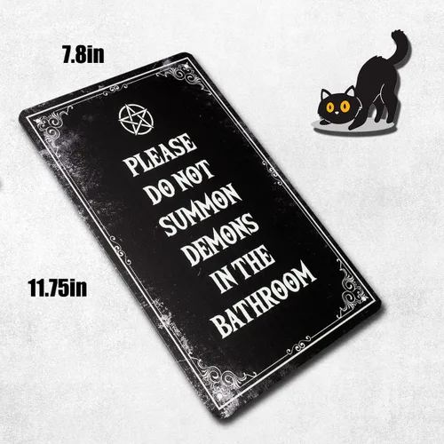 Miniatura 2 de IRISIVITA - Letrero de metal espeluznante, con texto en inglés "Please Do Not Summon Demons In The Bath", arte gótico de pared, decoración
