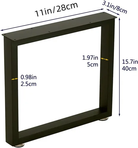 Miniatura 4 de Patas rectangulares industriales de metal de 16 pulgadas de altura, patas de banco de metal para mesa, diseño moderno de mediados de siglo, juego