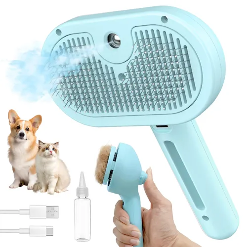 Cepillo para Perros para Desprendimiento, Cepillo de Vapor Autolimpiante 3 en 1 - Antiestático, Peine de Eliminación de Vapor para Gatos con Botón