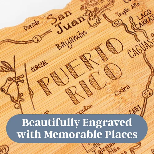 Miniatura 3 de Totally Bamboo Destination Puerto Rico - Tabla para servir y cortar con forma de Puerto Rico, incluye corbata para colgar en la pared