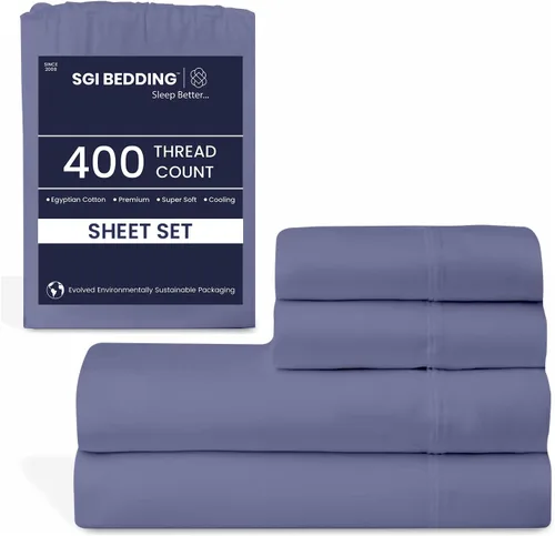 Miniatura 19 de SGI - Juego de sábanas tamaño individual de 400 hilos de 100 % algodón egipcio, ultra suave, transpirable, bolsillo profundo, 15 ajustadas