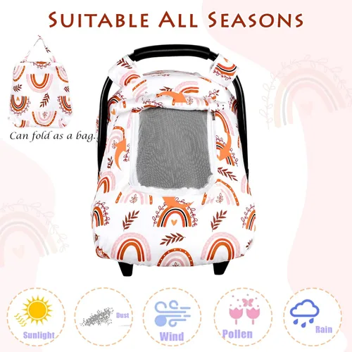 Miniatura 4 de Pea Pod Funda de Asiento de Automóvil para Bebé Niñas, Fundas de Asiento de Automóvil Infantil Arcoíris con Capota para Recién Nacidos, 2 Capas