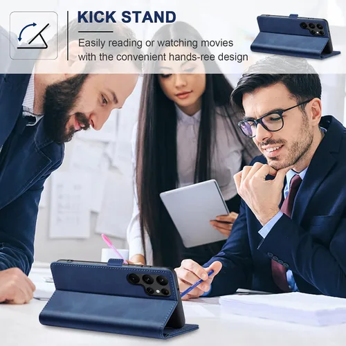 Miniatura 5 de Jasonyu Funda tipo cartera con tapa para Samsung Galaxy S22 Ultra 5G, funda tipo folio magnética de cuero con tarjetero, función atril - funda