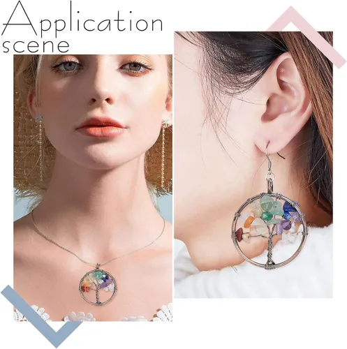 Miniatura 5 de SUNNYCLUE 8 dijes de árbol de la vida, piedras preciosas de cristal de cuarzo, planas, redondas, con agujero para joyería y pulsera, chakras, collar