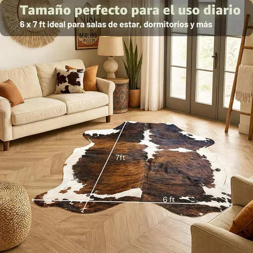 Miniatura 3 de Alfombra de piel de vaca tricolor genuina, tamaño grande de 8 x 10 pies (alfombra de aproximadamente 6 x 7 pies), vibrante y única, ecológica