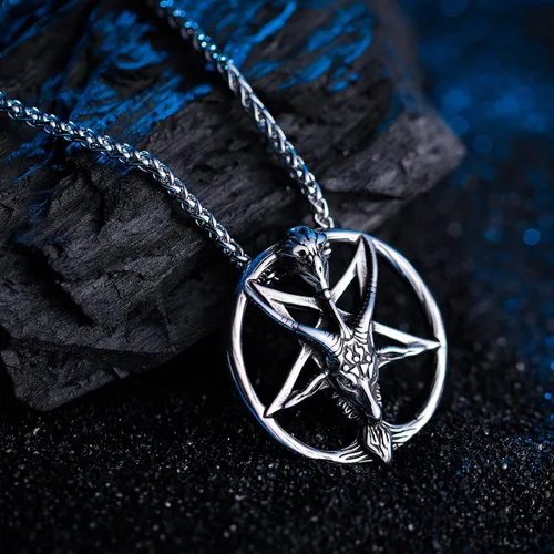 Miniatura 3 de Collar satánico, cabeza de cabra invertida, pentagrama invertido, pentáculo de acero inoxidable, collar de baphomet, cadena colgante, regalo