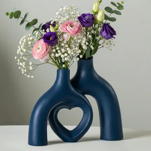 Miniatura 12 de Liotww Snuggle - Jarrón de cerámica con forma de dona hueca, 8.3 pulgadas, moderno, nórdico, bohemio, estético, floreros decorativos para decoración