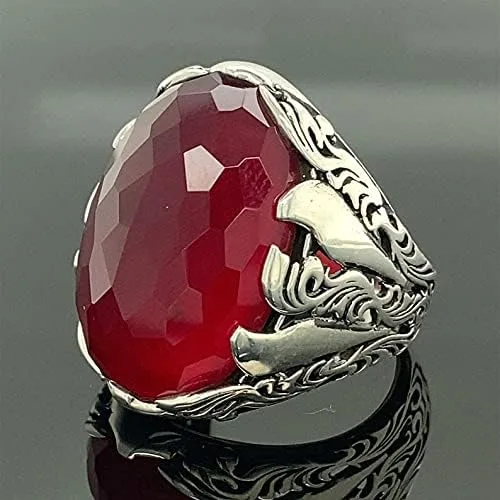 Miniatura 6 de Men Handmade Ring, Ruby Stone Ring, Red Gemstone Ring, Ottoman Style Ring, 925k Sterling Silver Ring, Gift For Him