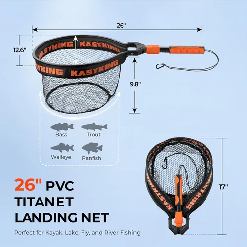 Miniatura 8 de KastKing Titanet Red de Pesca, Mango de Aluminio Duradero, Agarre Antideslizante de Alta Visibilidad, Bolsa Compacta y Cordón, Ideal para Kayak