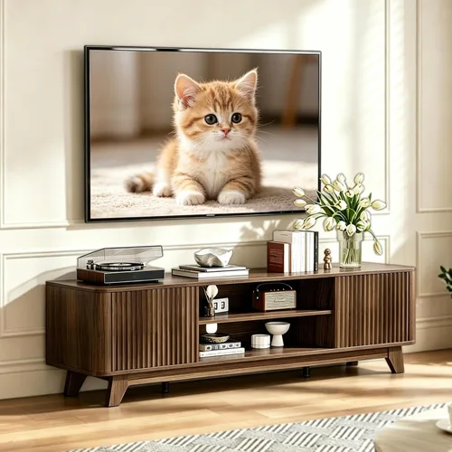 Miniatura 11 de VINGLI Soporte de TV acanalado de 58 pulgadas para televisores de hasta 70 pulgadas, moderno soporte de TV con almacenamiento y estantes ajustables