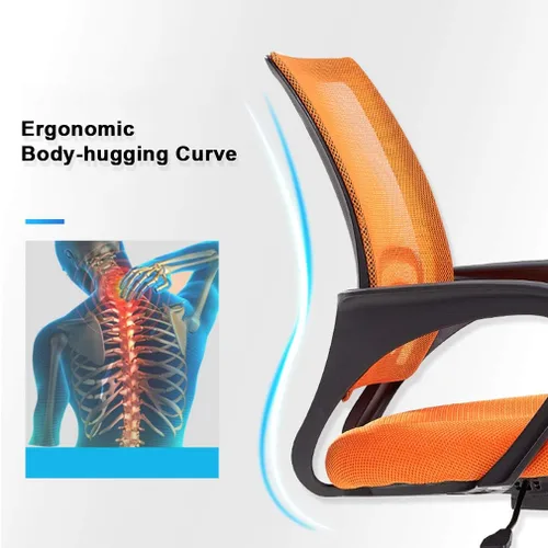 Miniatura 7 de BestOffice Silla de oficina, silla de escritorio, silla de computadora de malla con soporte lumbar, cómoda silla de respaldo medio, color naranja