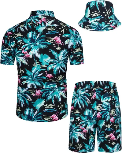 Miniatura 97 de TUNEVUSE Conjunto de camisas y pantalones cortos hawaianos para hombre, 2 piezas, trajes de playa con estampado de flores, traje tropical de verano