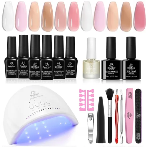 Miniatura 11 de Kit de esmalte de uñas de gel Beetles con luz UV, kit inicial de esmalte de gel semipermanente, lámpara LED de uñas en tonos gris, morado, malva