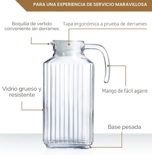 Miniatura 3 de Jarra de vidrio con tapa, juego de 2 jarras de agua de vidrio de 55 onzas, jarra fría para té helado, agua, limonada, café, elegante y moderno