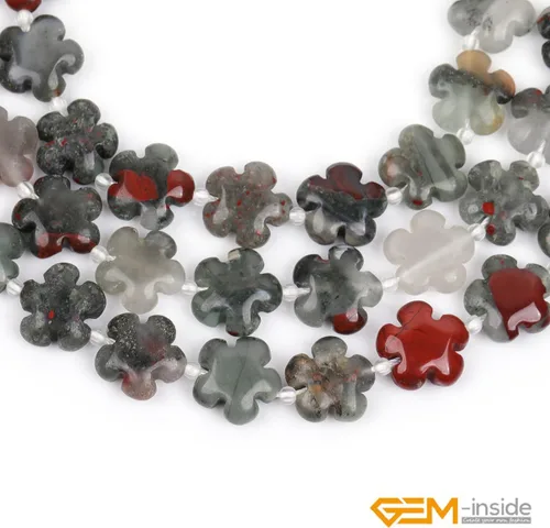 Miniatura 4 de GEM-Inside - 26 cuentas semipreciosas de 0.594 pulgadas (0.591 in) con diseño de flores de plantas naturales de África Bood Jasper para hacer joyas