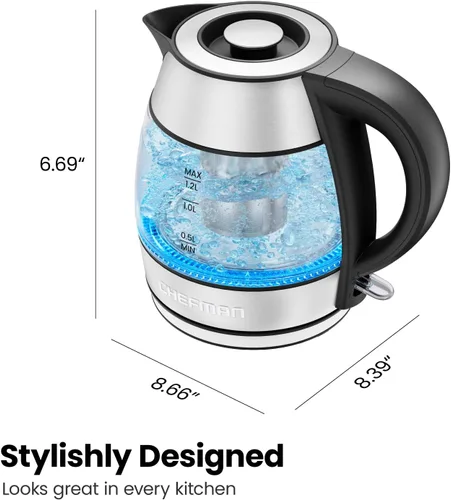 Miniatura 10 de CHEFMAN Hervidor Eléctrico – Tetera de Agua Caliente de 1.2L 1500W con Infusor, sin BPA, Apagado Automático, Protección contra Hervido en Seco, Tapa