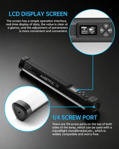 Miniatura 8 de AMBITFUL Varita de luz LED RGB A2 - Barra de luz magnética de video a todo color, luz de tubo de mano con 29 efectos, 2500-8500K, 2500mAh, CRI 95+