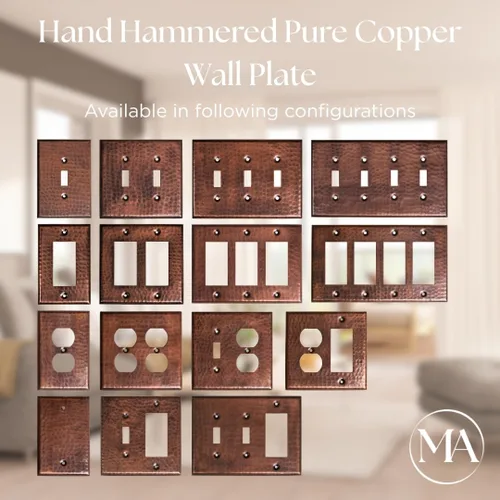 Miniatura 3 de Monarch Abode placa de pared basculante de una banda, placa de pared de cobre puro martillado a mano para un solo interruptor, cubierta decorativa
