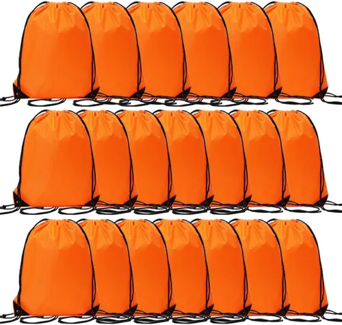 CODOBON 20 bolsas con cordón, mochila de cuerda de dibujo a granel, bolsa de poliéster con cincha para deportes de gimnasio, color naranja